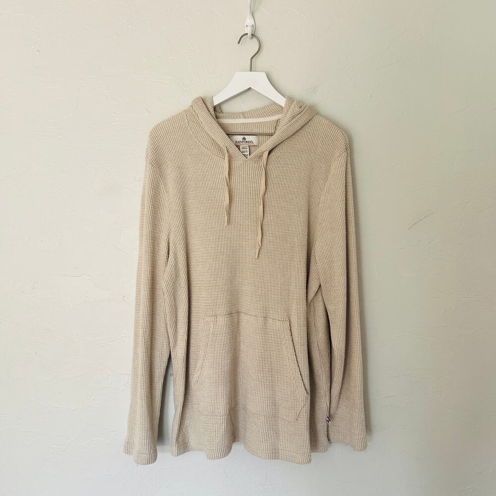 Rainforest Beige Waffle Knit Hooded Pullover XL NWOT Coastal Cozy Hoodie